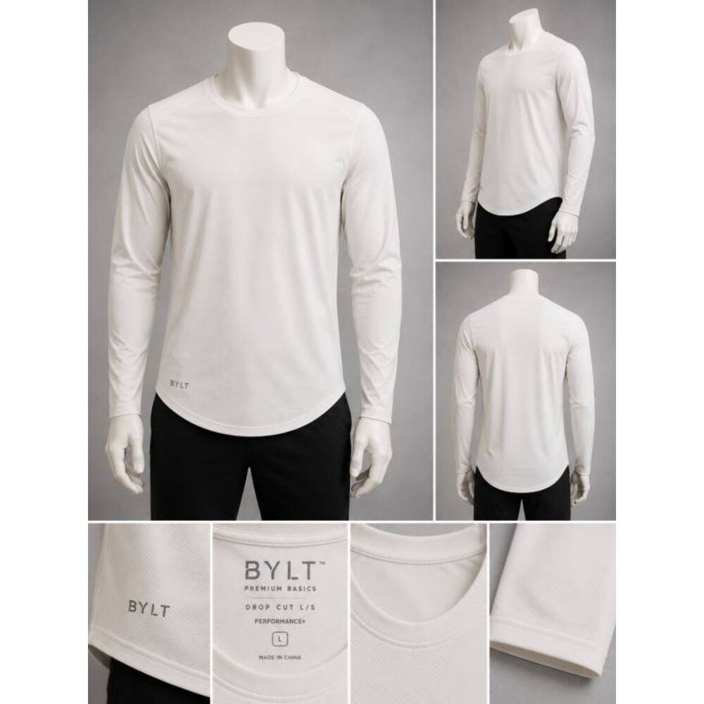 BYLT Premium Basics Men's Drop Cut L/S Performance+ Shirt White Large